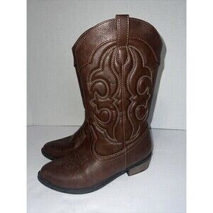 Cat & Jack Boots Youth 2 Western Cowboy Brown Leather Pull On‎ Mid-Calf Casual